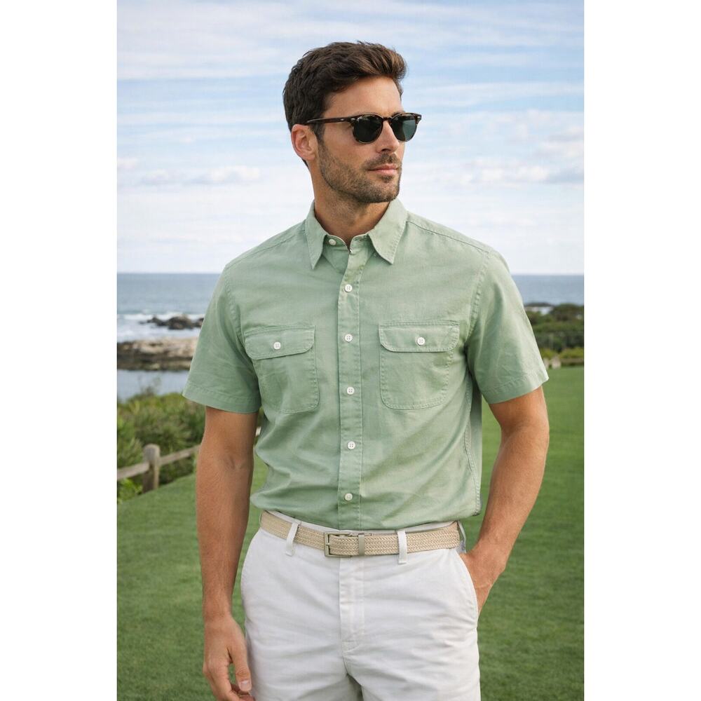 Polo Ralph Lauren Mens Short Sleeve Button Up Shirt Green Medium Classic